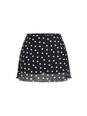 Mesh Polka Dot A-Line Mini Skirt with Built-in Shorts